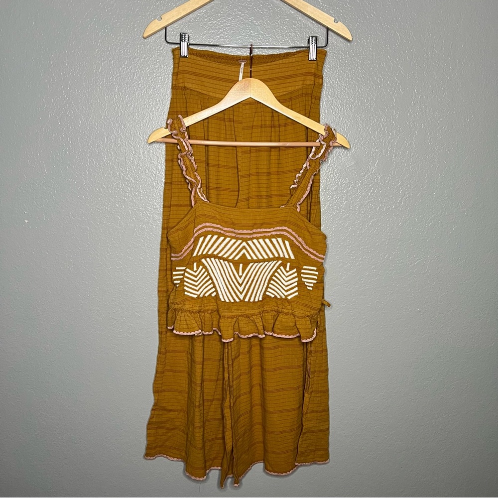 Free People Mustard Yellow Wide Leg Jumpsuit with Cropped Ruffle Top